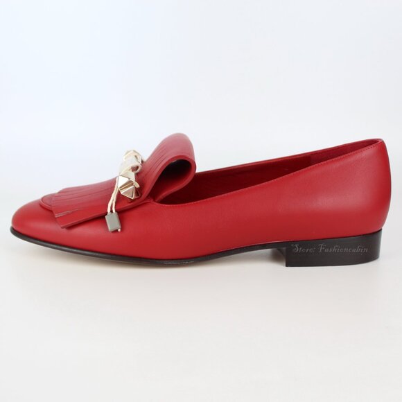 NEW VALENTINO GARAVANI Rockstud Fringed Leather Loafers, EU 37.5 Red, New in Box - Picture 7 of 16